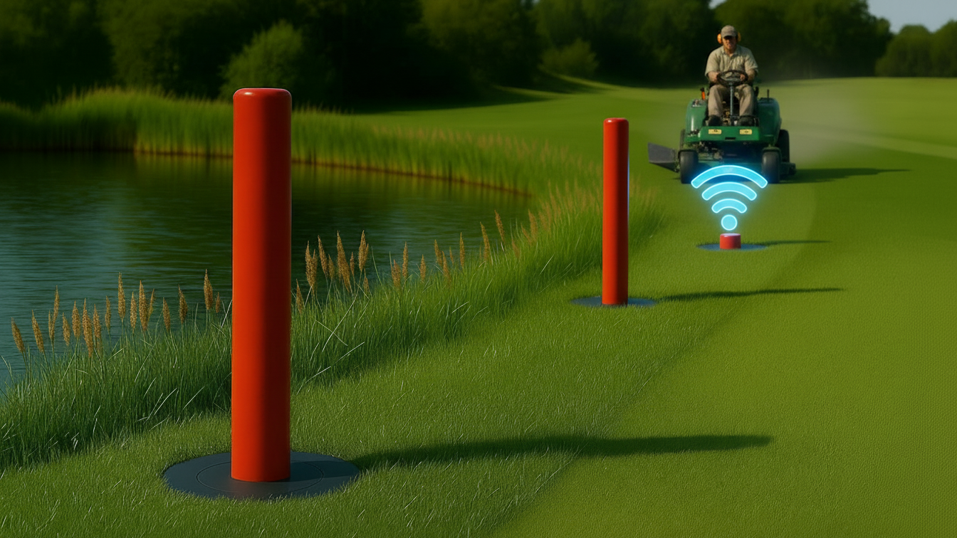 Funksignal zu Pfosten welcher fast im Boden versenkt ist.